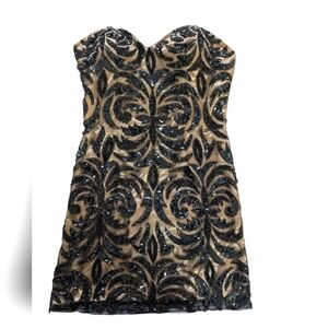 Scala mini beaded strapless black dress sz 10 NWT